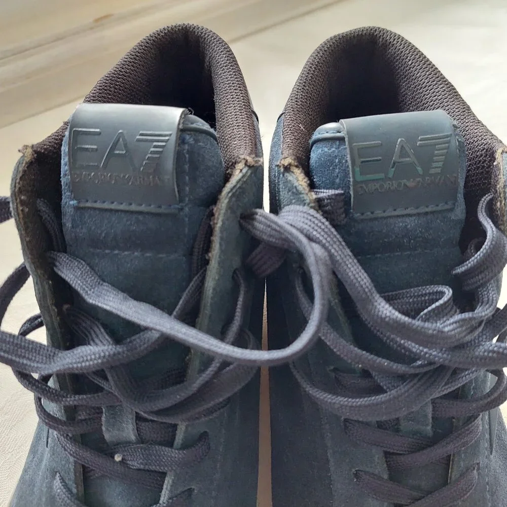 Emporio Armani EA7 Men's US10.5 high-top Trainer Sneakers Boots in Navy Suede - Picture 3 of 8